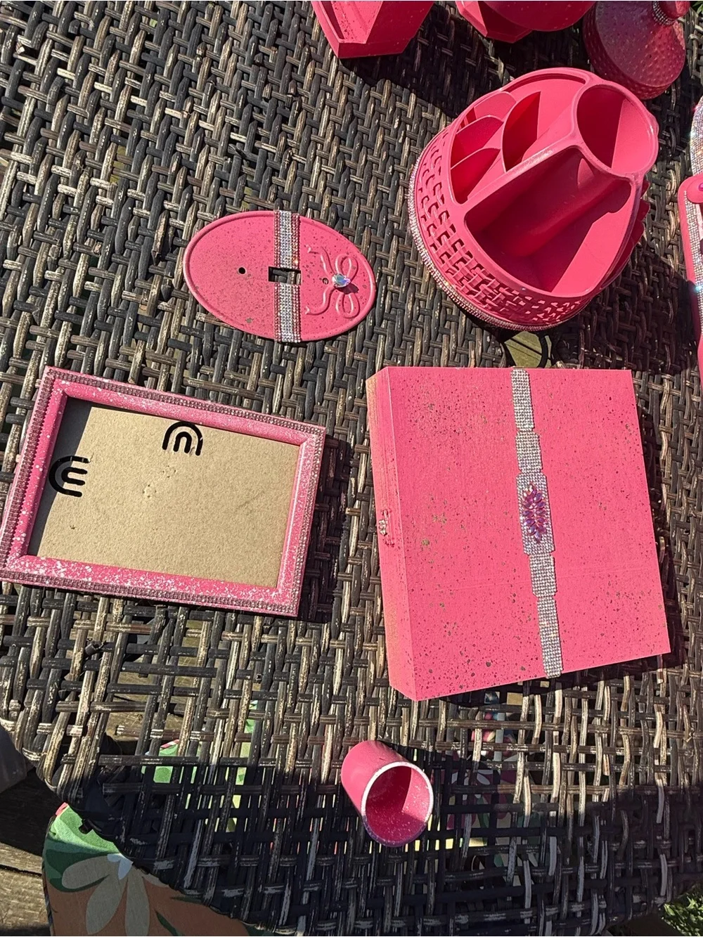 15 piece set-Hot Pink “Barbie Theme” vanity decor-with Rhinestone Accents!